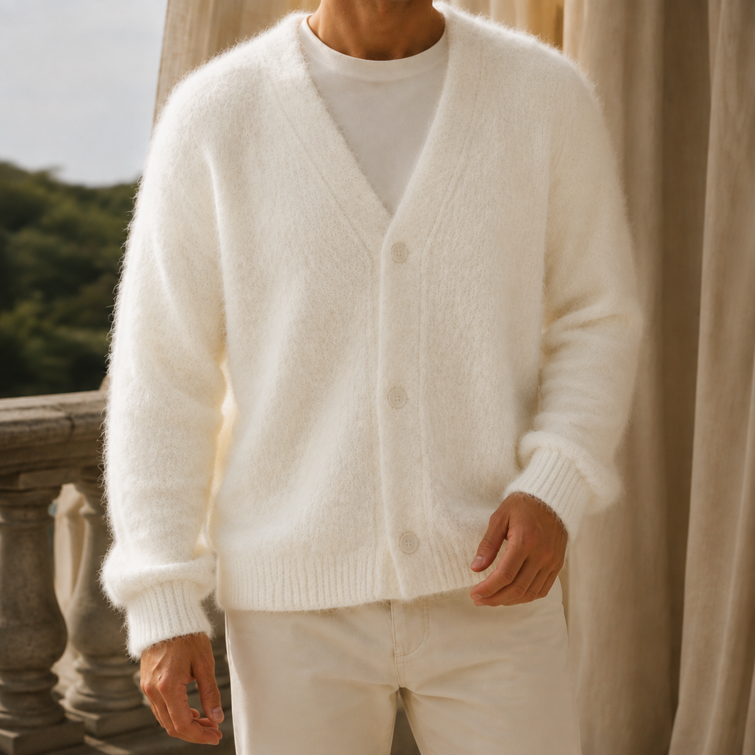 Rupert V Neck Sweater - Snow Fur