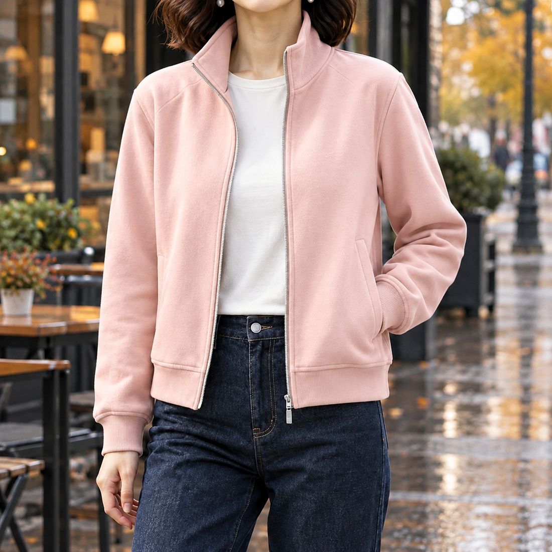 Theodora-Skye Stand Collar Jacket - Light Pink