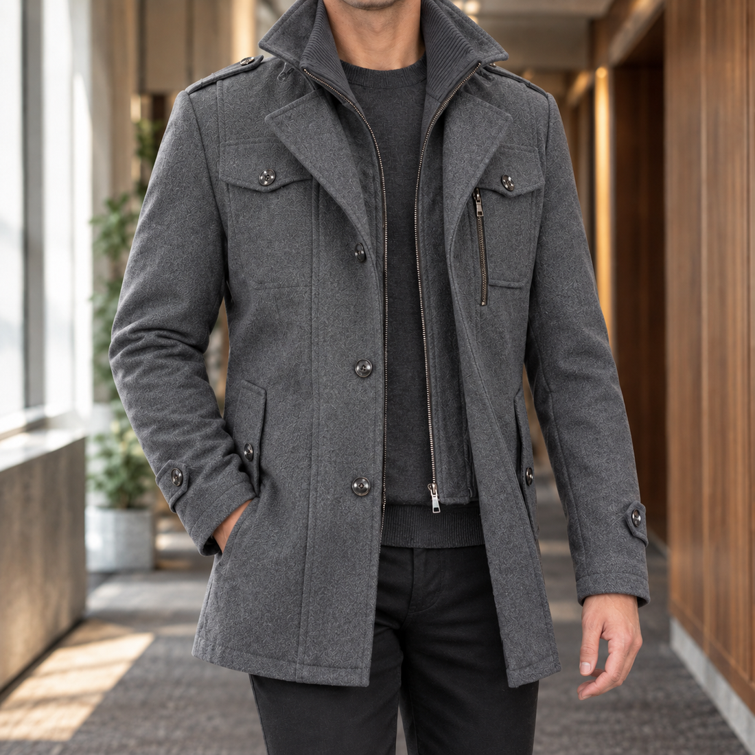 Benjamin Double Collar Coat - Gray