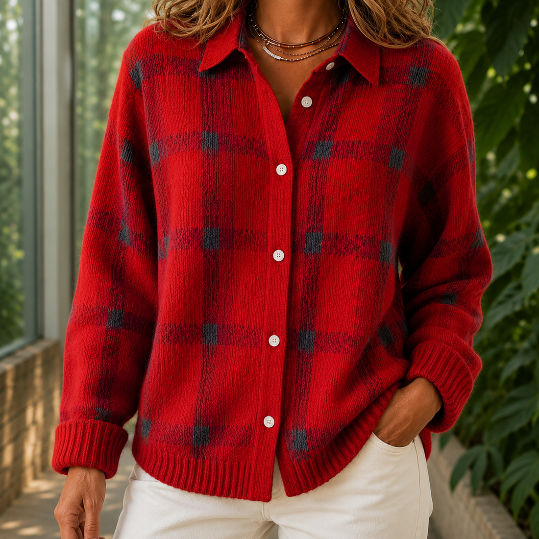 Eloise Plaid Sweater - Red