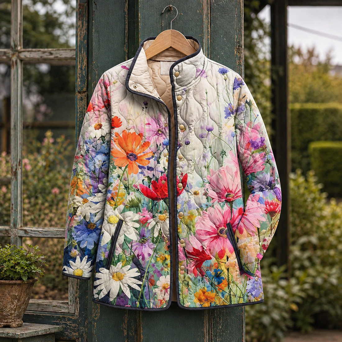 Adriana-Claire Quilted Jacket - Ivory Floral