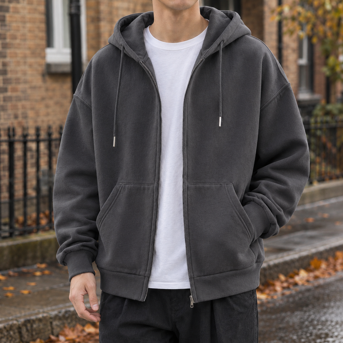 Ambrose-Cole Zip Hoodie Jacket - Dark Gray High-quality Versatile