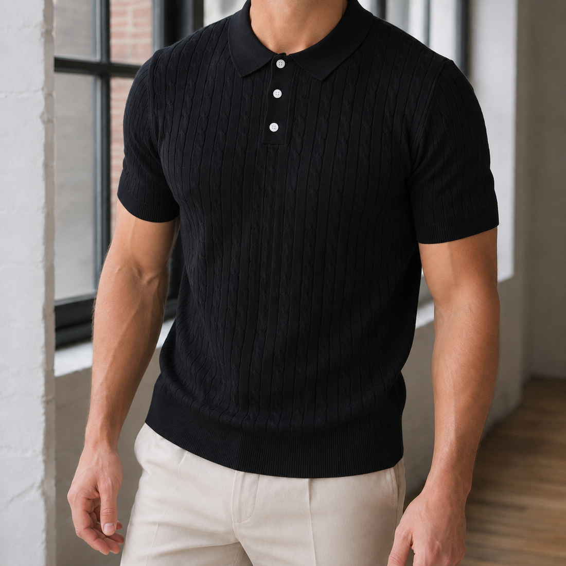 Otis Textured Knit Polo - Black
