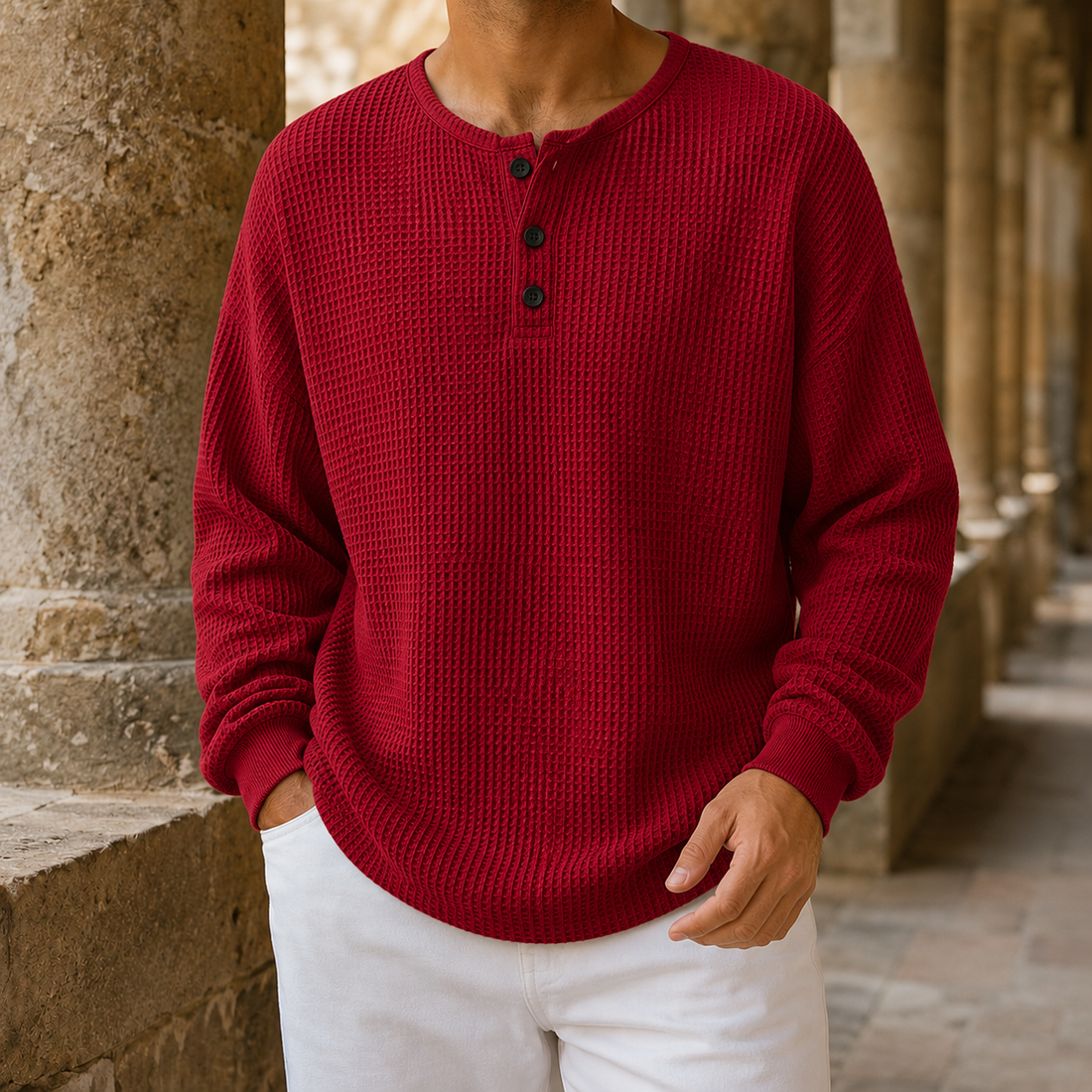 Stefan-Wade Waffle Sweater - Red