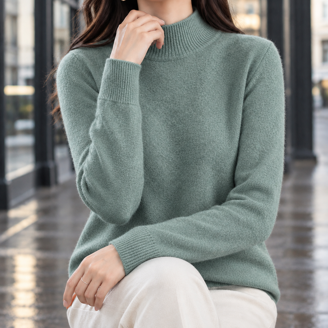 Isabelle Mock Neck Sweater - Grass Green