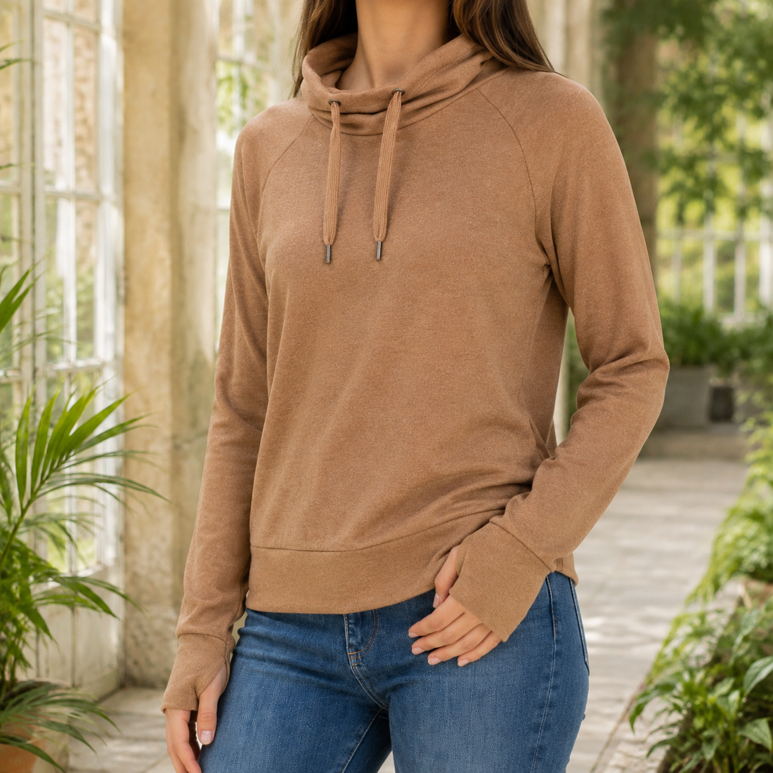 Ilaria-Rose Mock Neck Sweater - Camel Heather