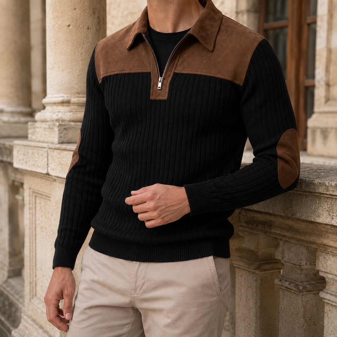 Marcel-Rhys Quarter Zip Sweater - Black