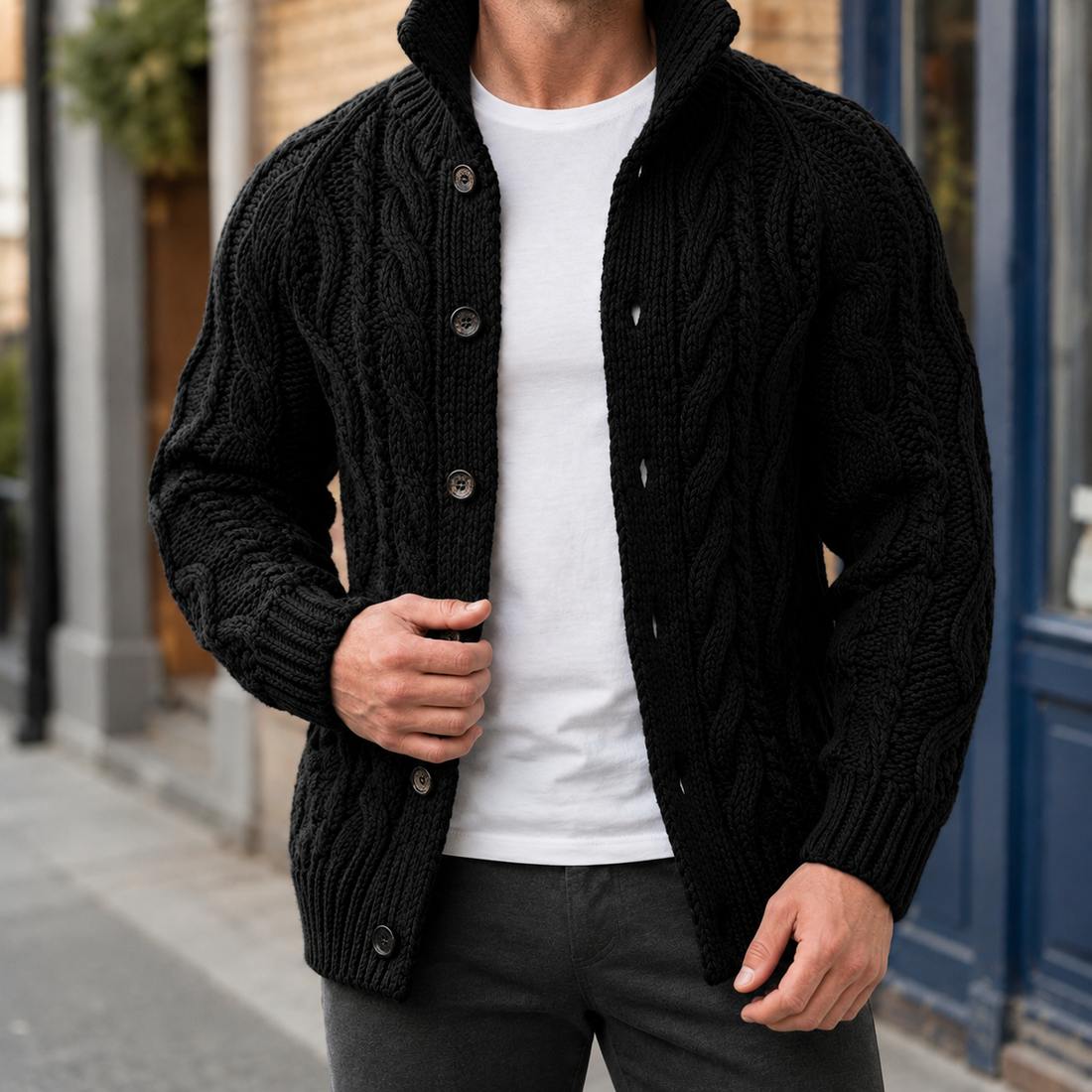 Hugo-Dean Cable Knit Sweater - Black