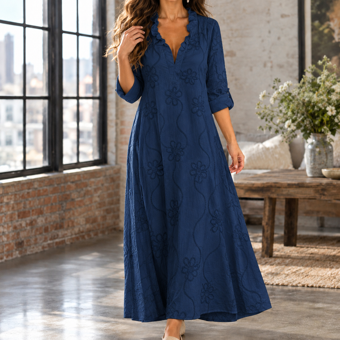 Genevieve-Rae Embroidered Maxi Dress - Blue