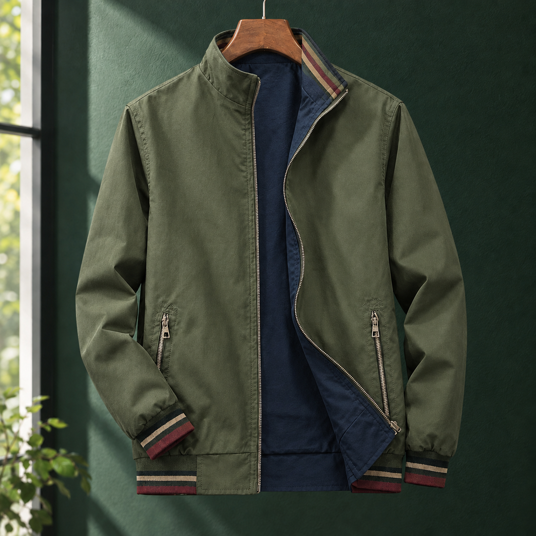 Kasimir-Grant Harrington Jacket - Military Green