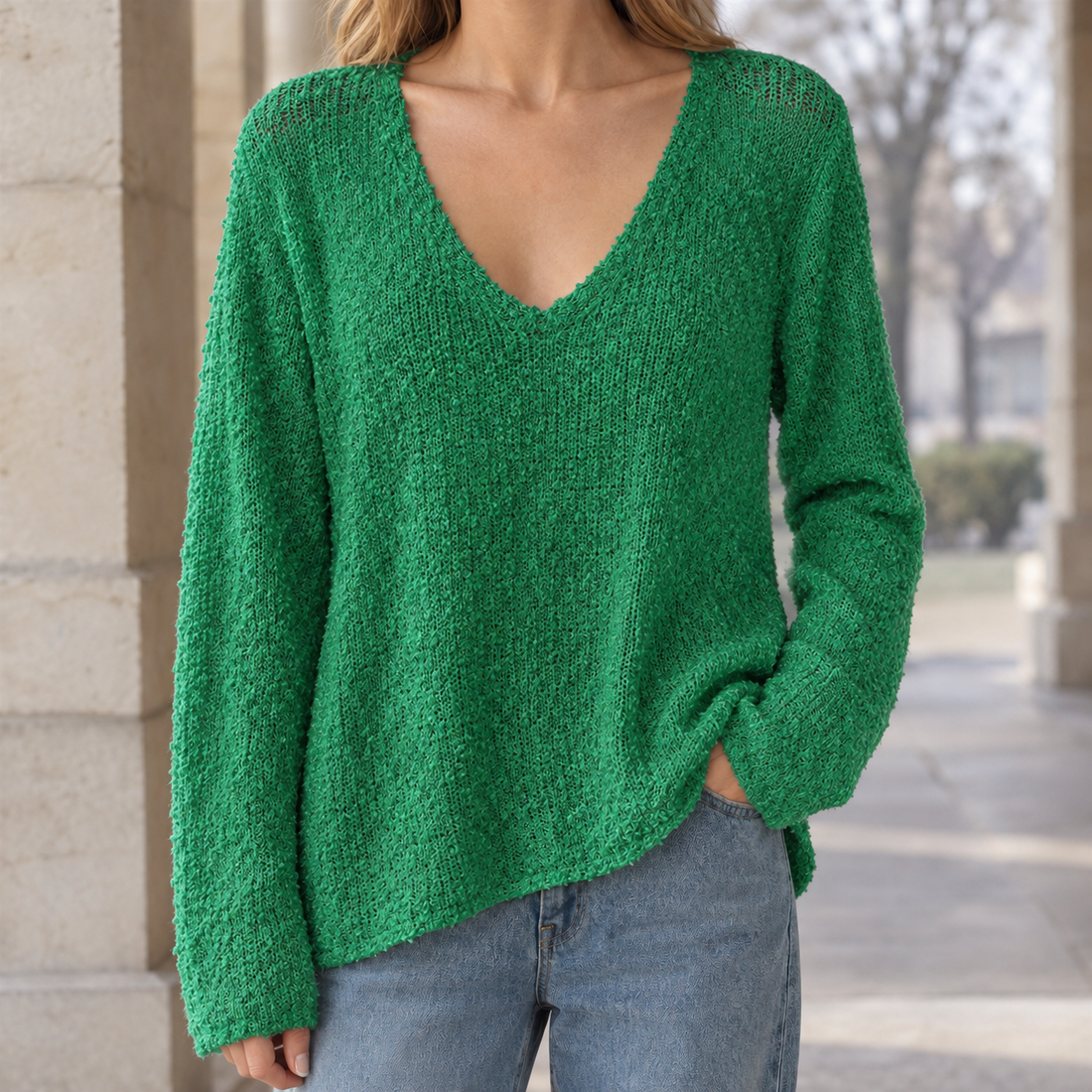 Oswin-Tate Cashmere V-Neck Sweater - Emerald Green