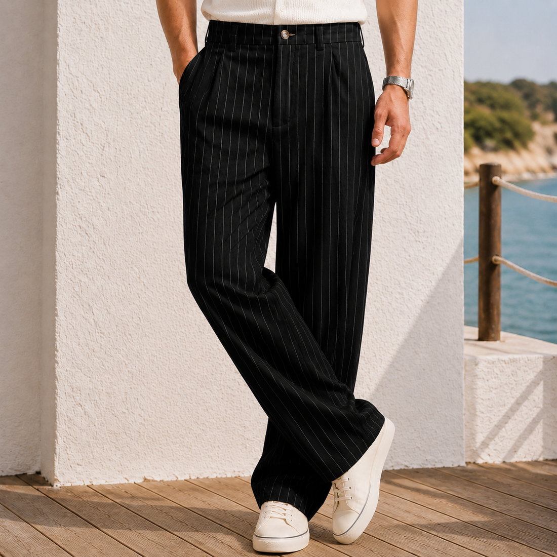 Orson-Miles Pinstripe Pants - Black