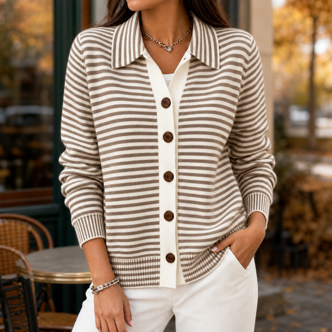 Chiara-Eve Striped Cardigan - Brown Stripes