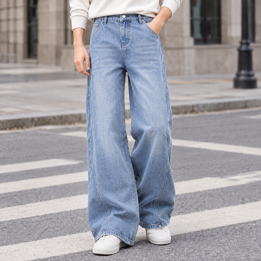 Aaron-Stone Curved Seam Jeans - Light Blue