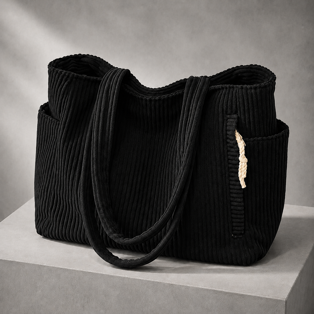Ferretti Ribbed Tote - Black