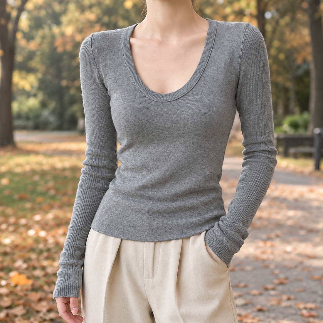 Celine-Marie Scoop Neck Sweater - Gray