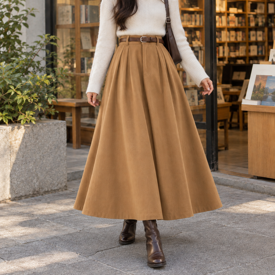 Genevieve-Rose Corduroy Skirt - Khaki