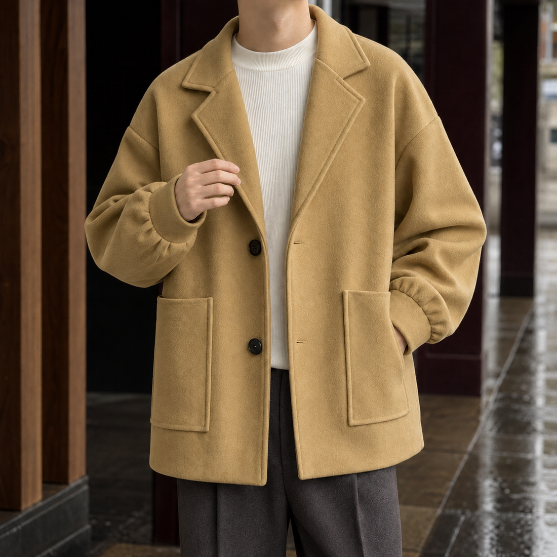 Neil-Grey Oversized Jacket - Khaki