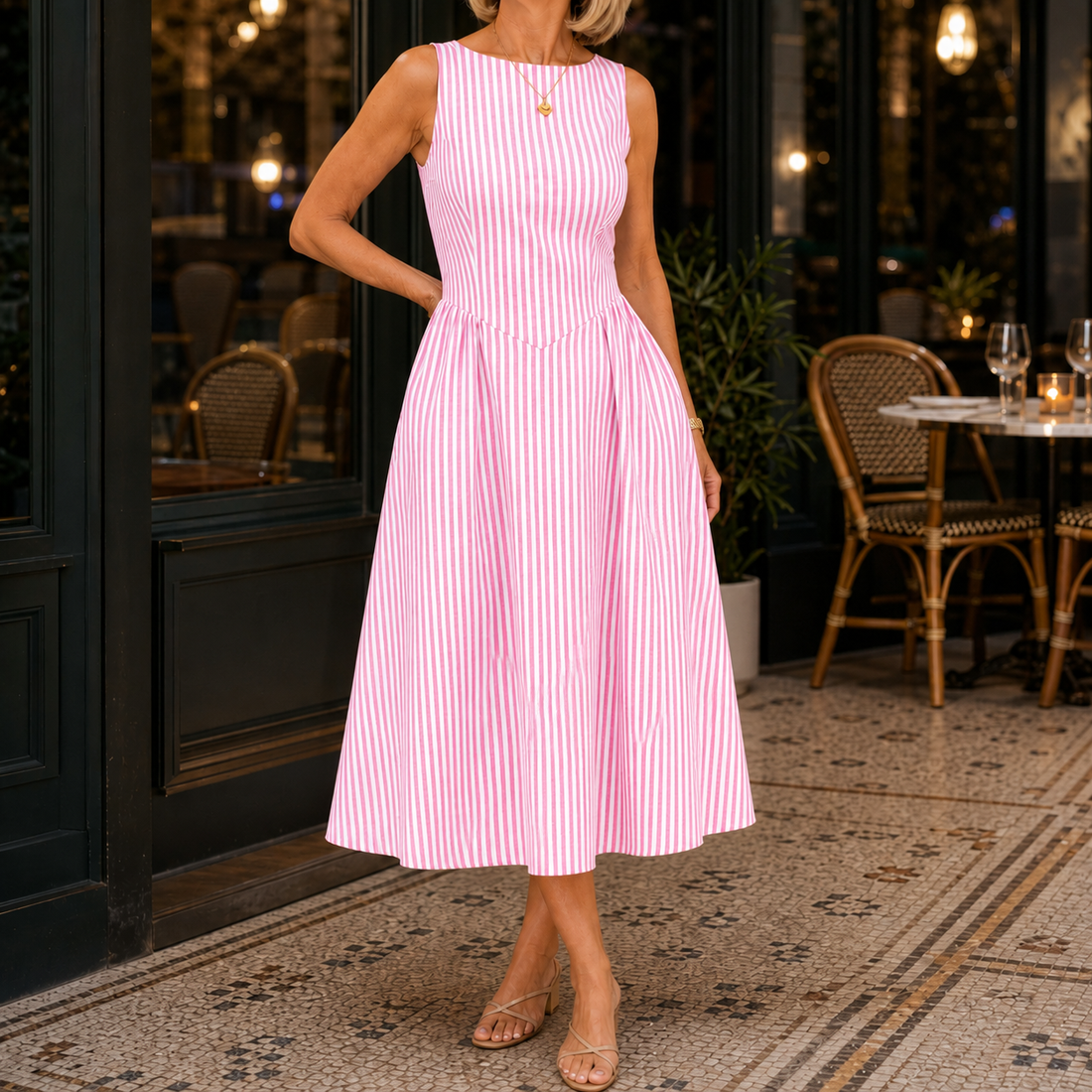 Isla-Skye Striped Midi Dress - Pink