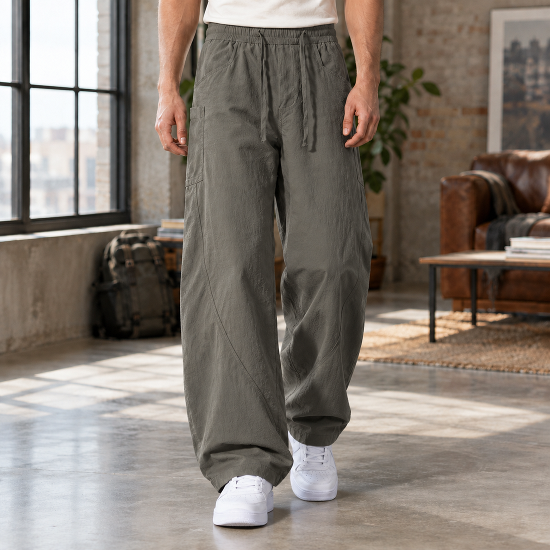 Anselm Relaxed Pants - Gray-Green