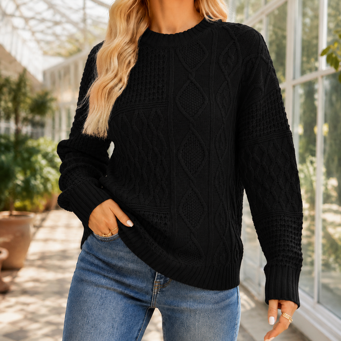 Sabine-Elise Cable Knit Sweater - Black