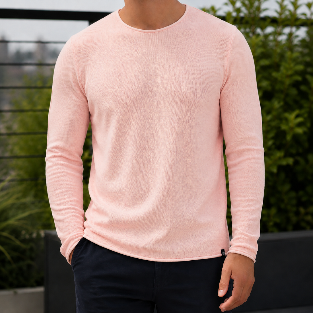 Caius Roll Edge Sweater - Coral Cloud