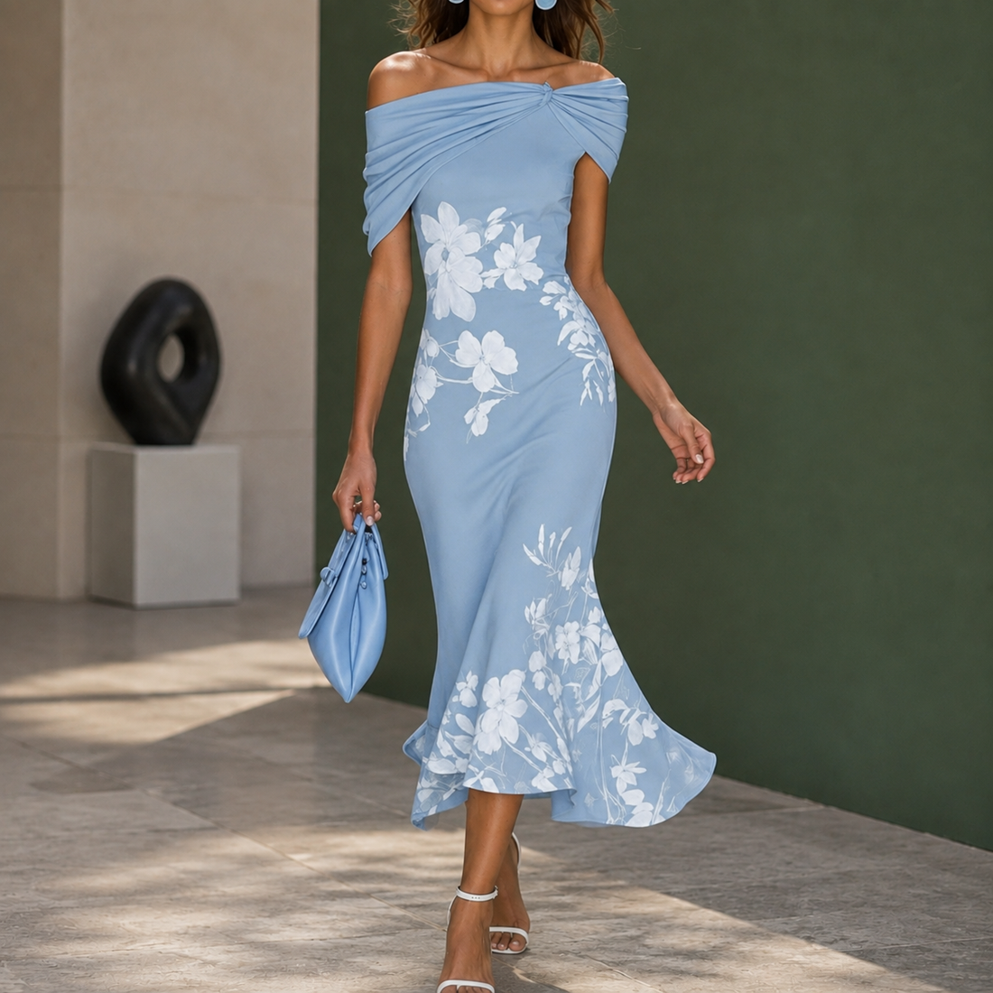 Eva-Jane Draped Midi Dress - Blue