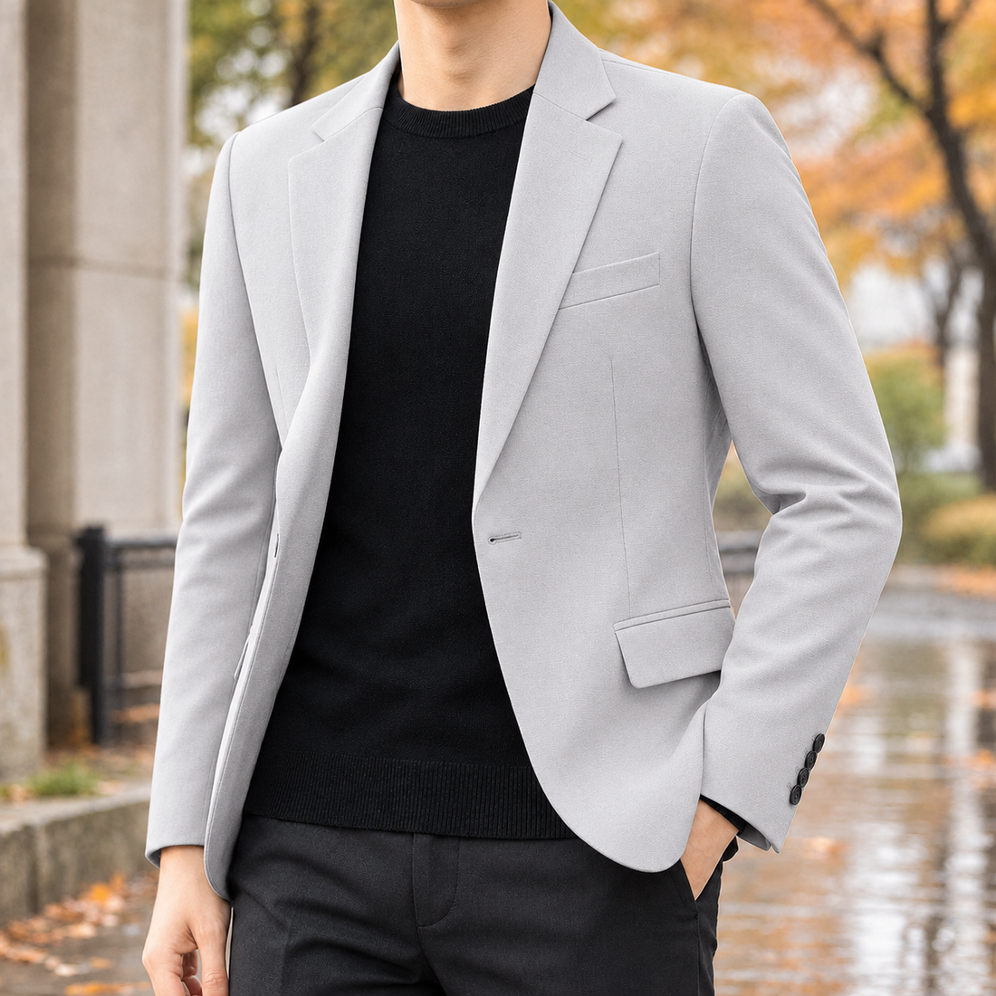 Esteban-Grey Slim Blazer - Light Gray