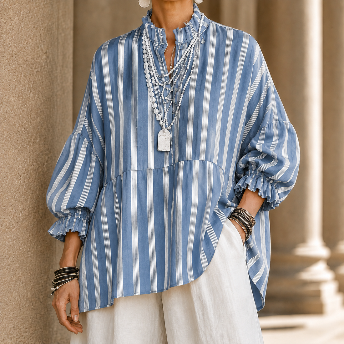 Bianca-Sage Ruffle Top - Blue