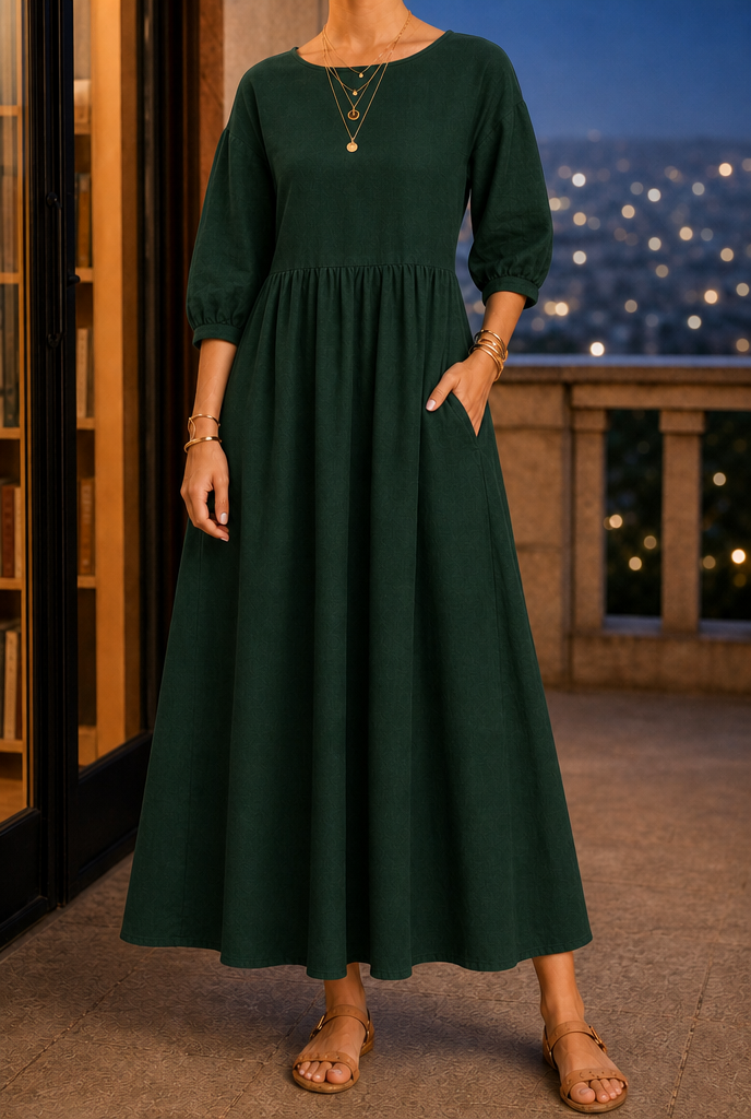 Annabel Smock Maxi Dress - Dark Green