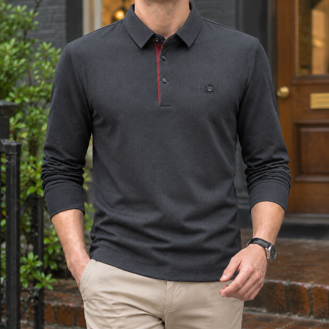 Ralph-Wren Long Sleeve Polo - Charcoal Gray
