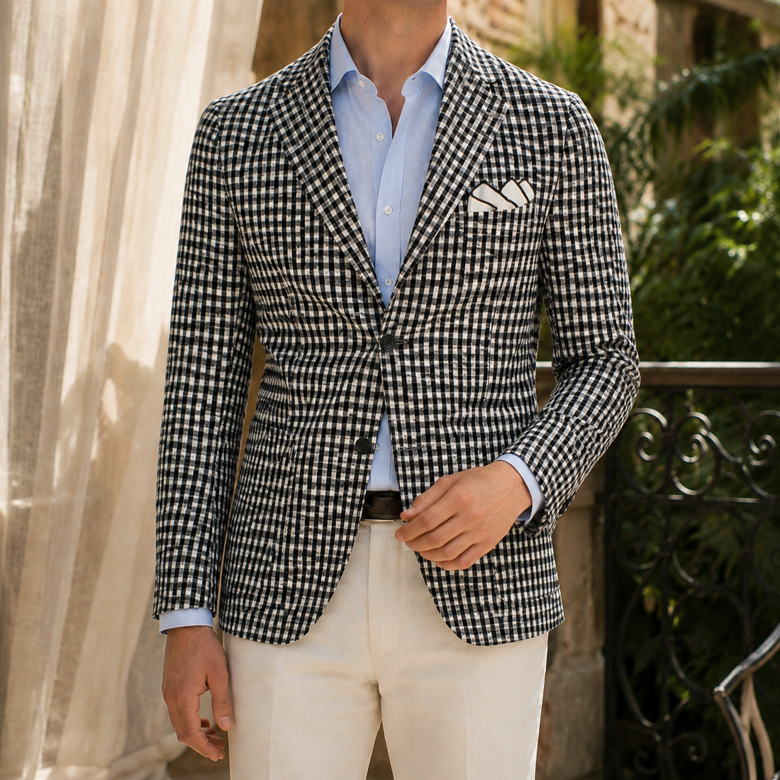 Anton-Stone Gingham Blazer - Black