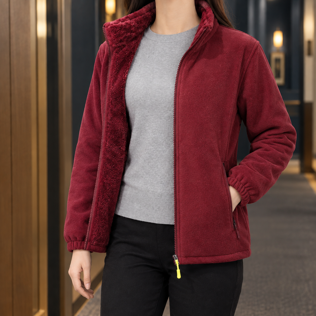 Annabelle Fleece Jacket - Dark Red Coral