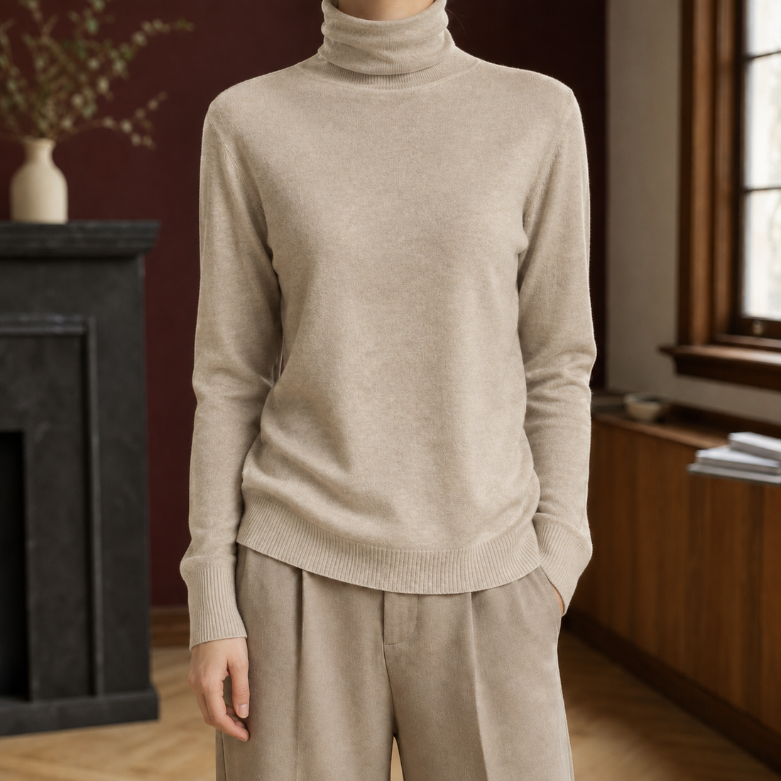 Leah-Sage Wool Turtleneck Sweater - Camel