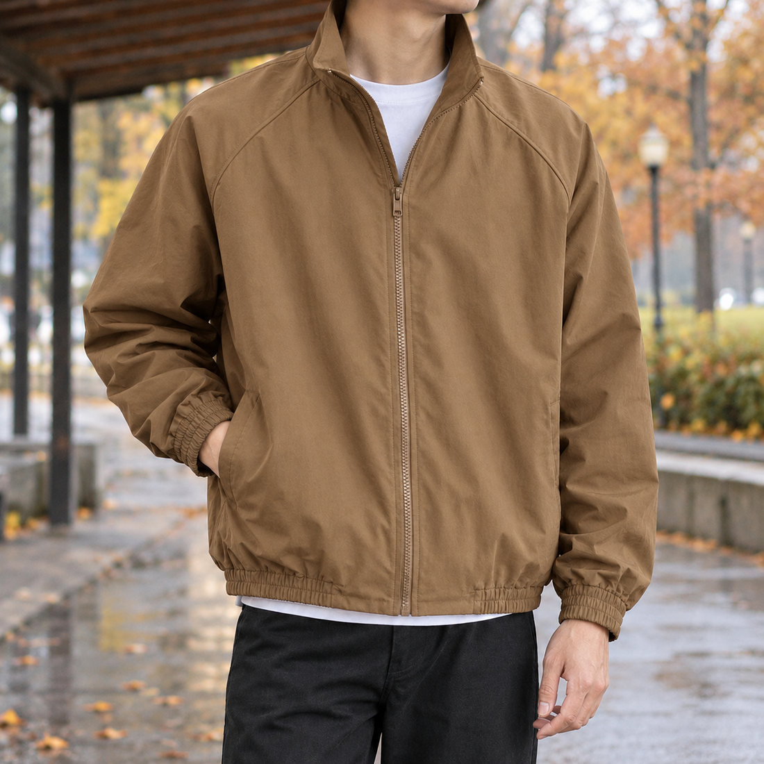 Lothaire-Wade Zip Bomber Jacket - Brown