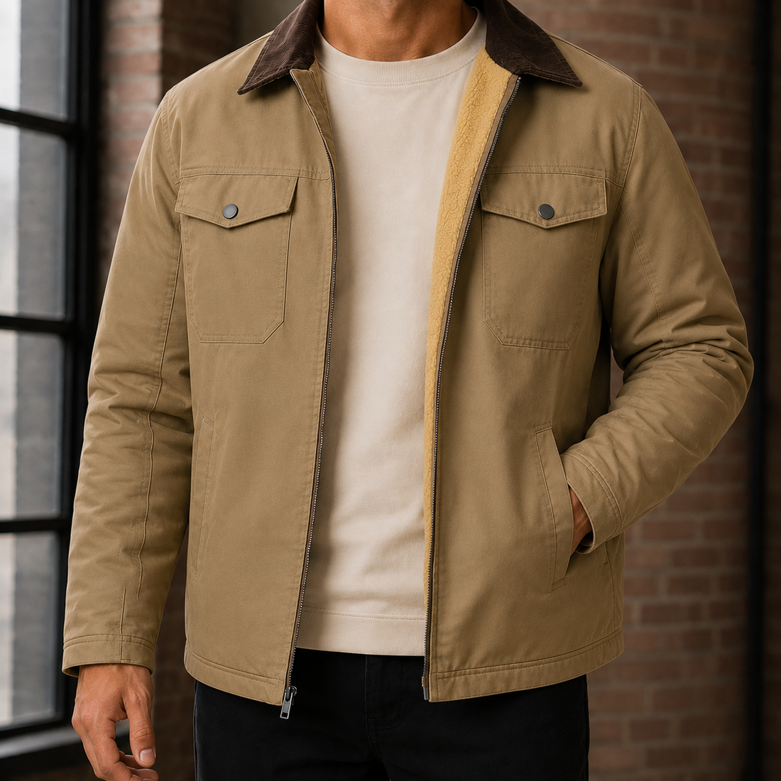 Gabriel-Dean Sherpa Jacket - Khaki