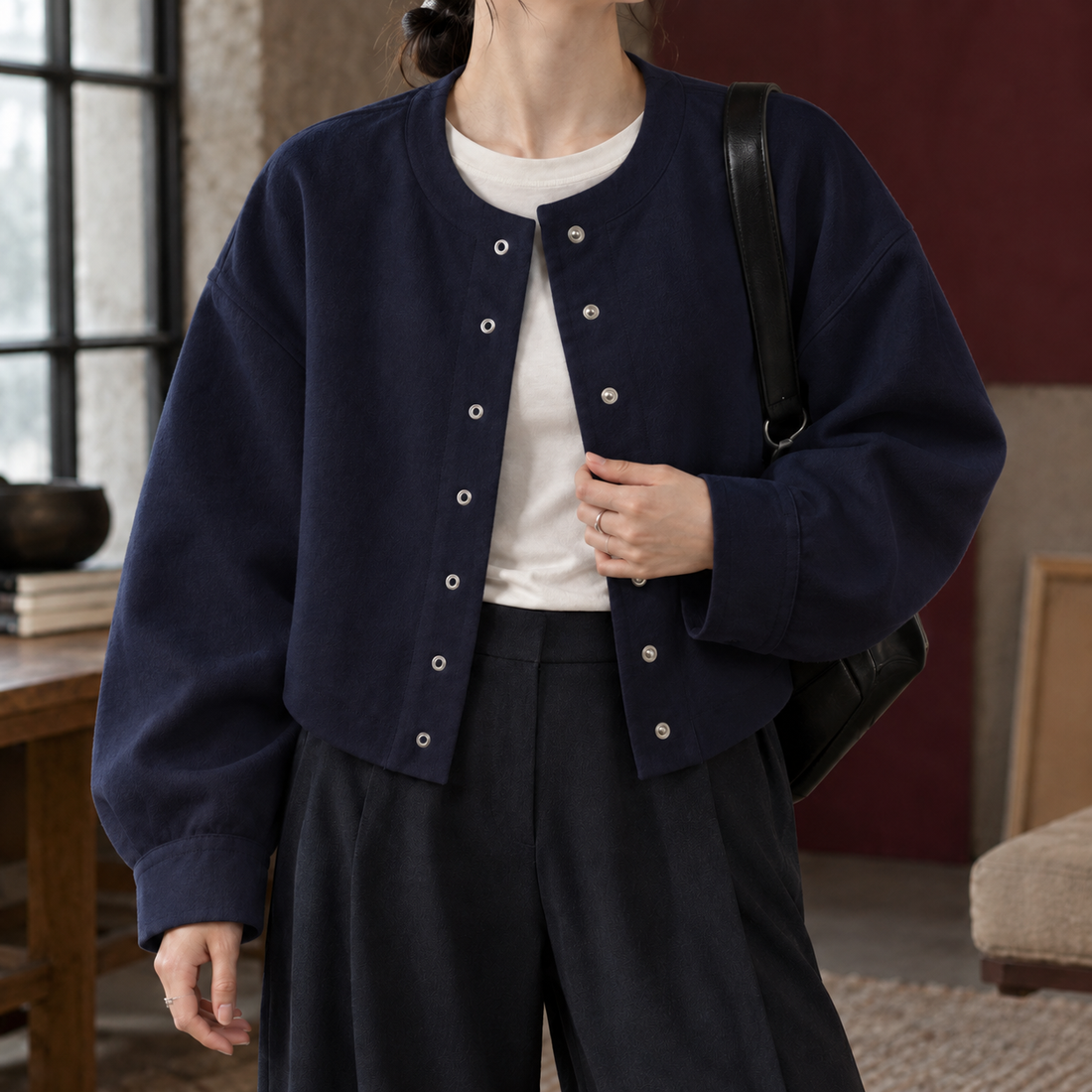 Alice Snap Front Jacket - Navy