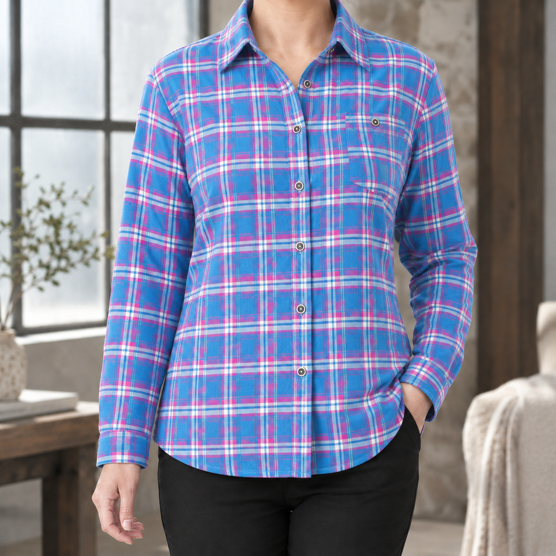 Josephine-Rae Relaxed Plaid Shirt - Blue Plaid
