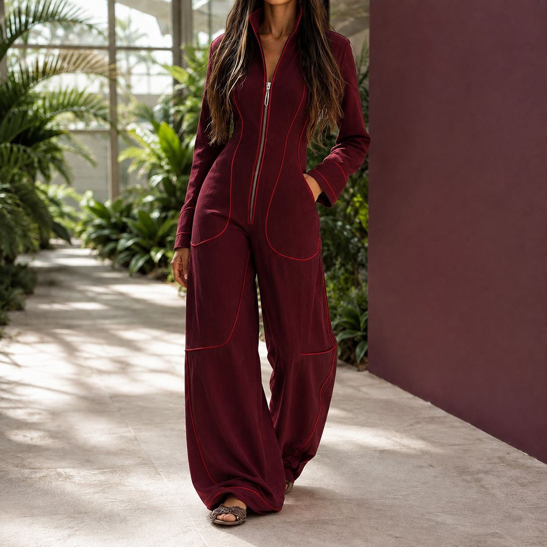 Marina-Marie Wide Leg Jumpsuit - Jujube Red