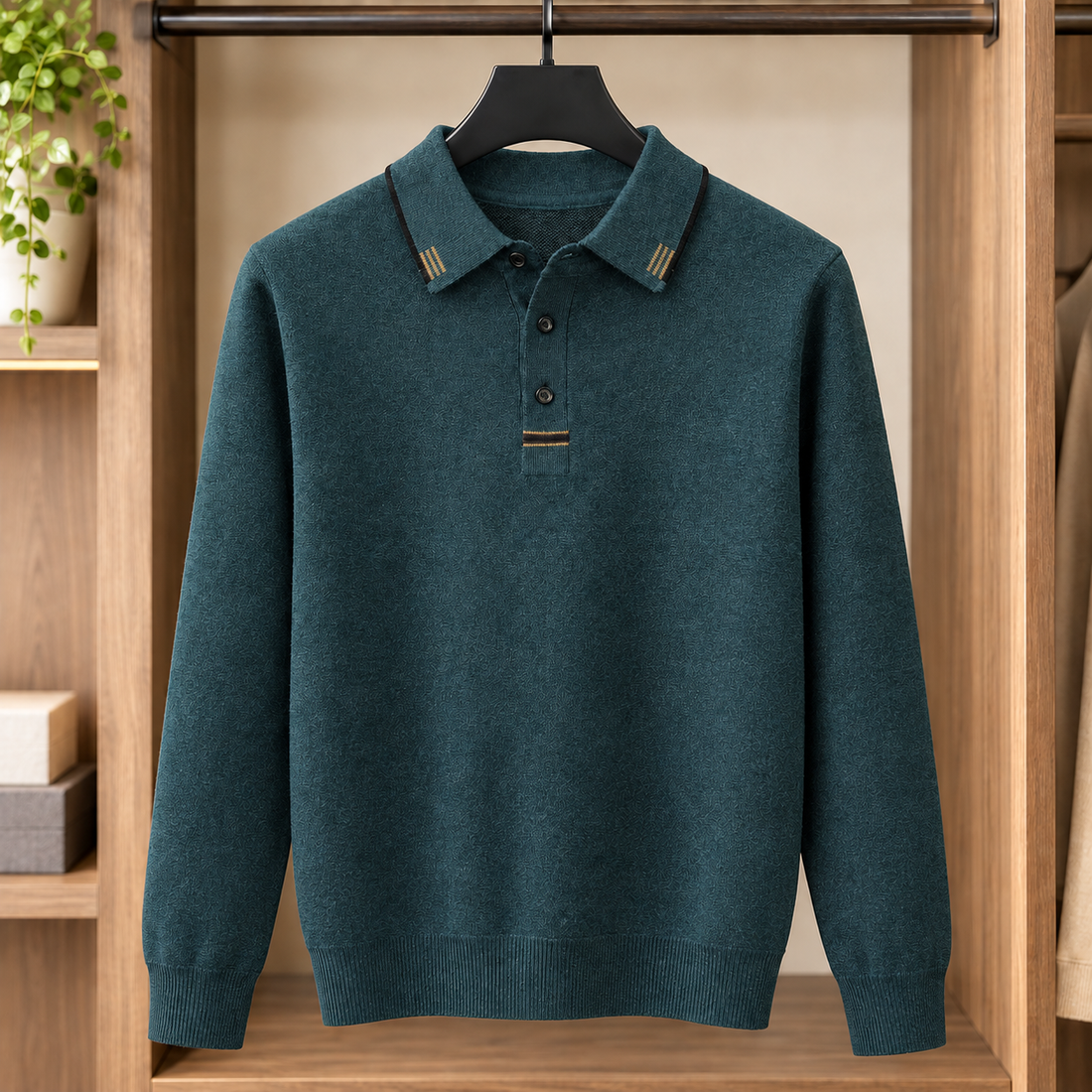 Brett Tipped Polo Sweater - Dark Teal
