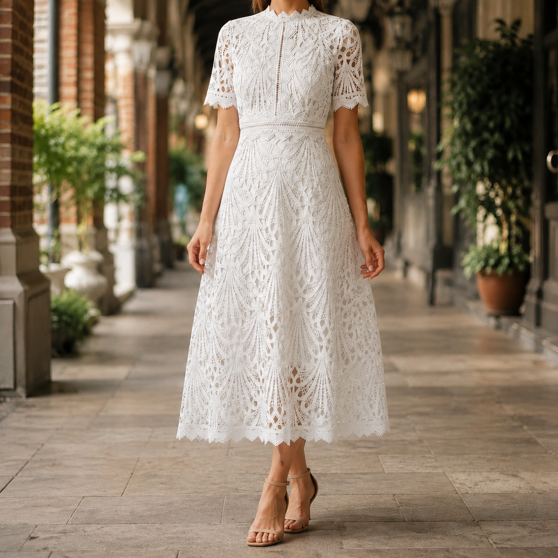Faye Lace Midi Dress - White
