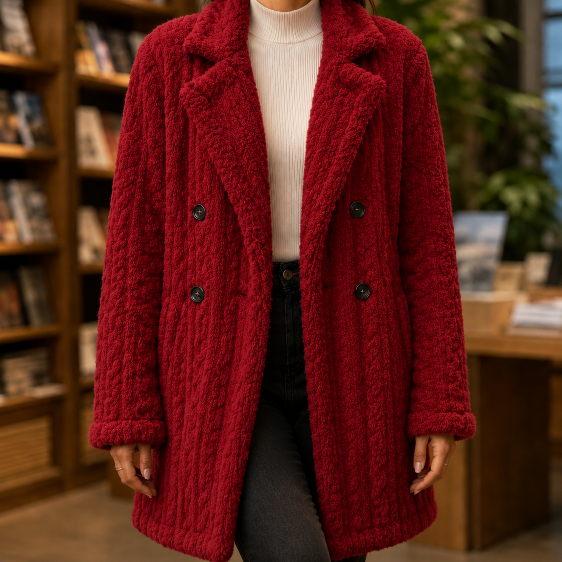 Hazel-Kate Cable Texture Coat - Red
