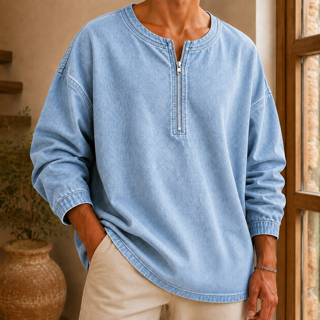 Keaton Half Zip Top - Clear Blue