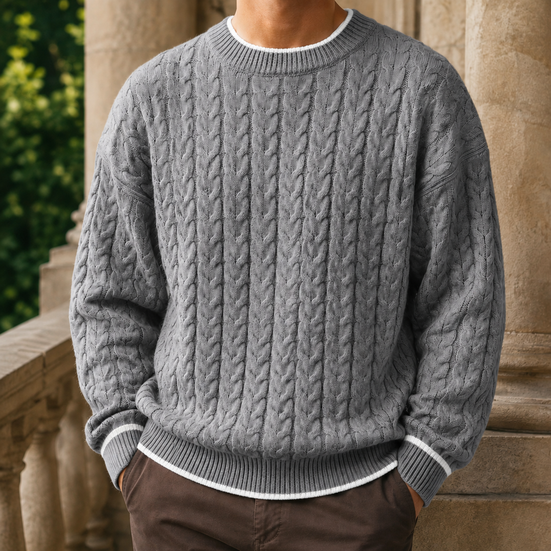 Luca-Jude Cable Knit Sweater - Gray