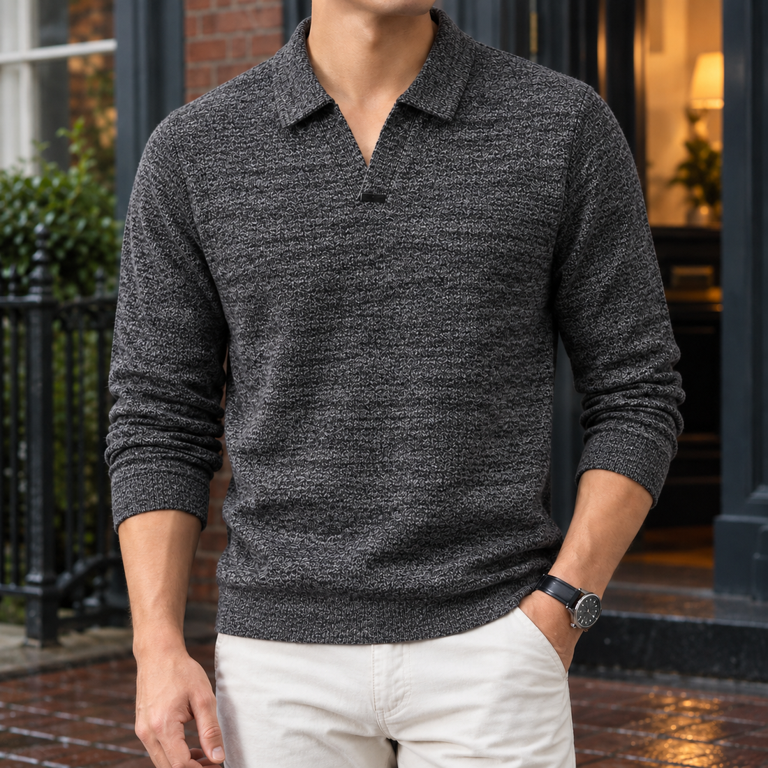 Edward Open Collar Sweater - Dark Gray