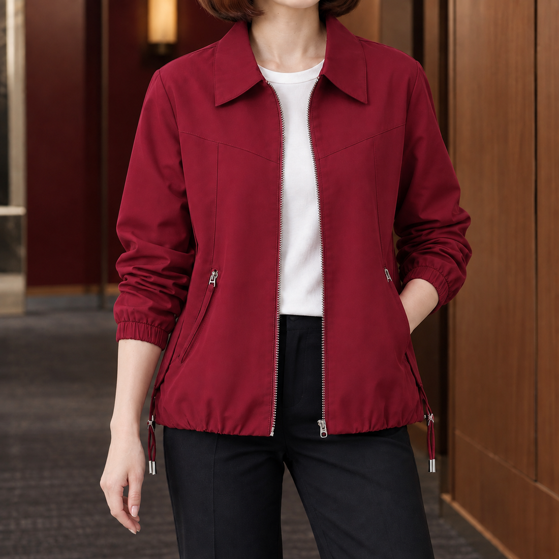 Henriette-Jane Zip Jacket - Wine Red