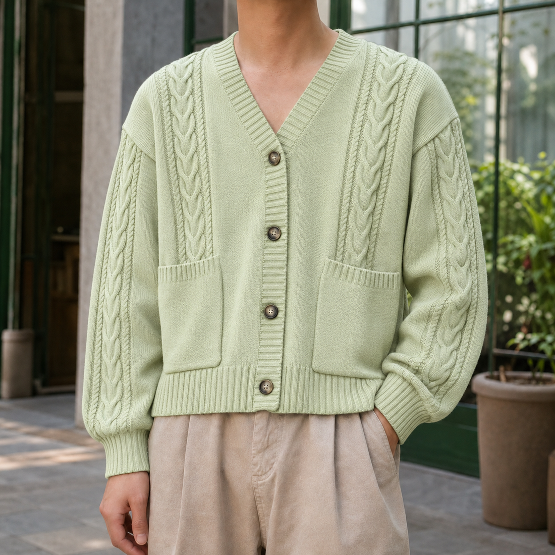 Jonathan-Cole Cable Knit Cardigan - Fruit Green