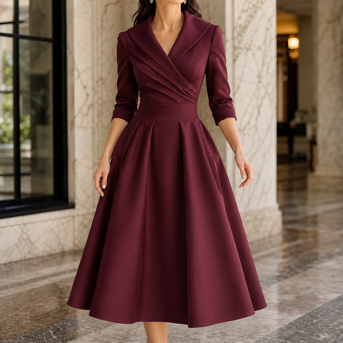 Mercedes-Eve Wrap Midi Dress - Wine Red