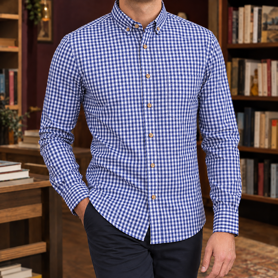 Mathias-Dean Gingham Shirt - Navy White