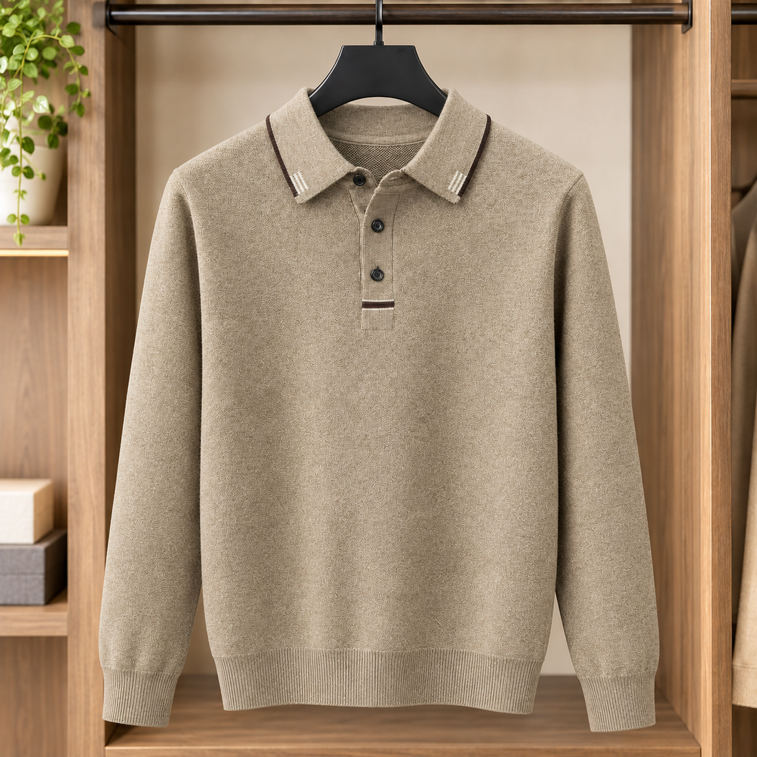 Brett Tipped Polo Sweater - Camel